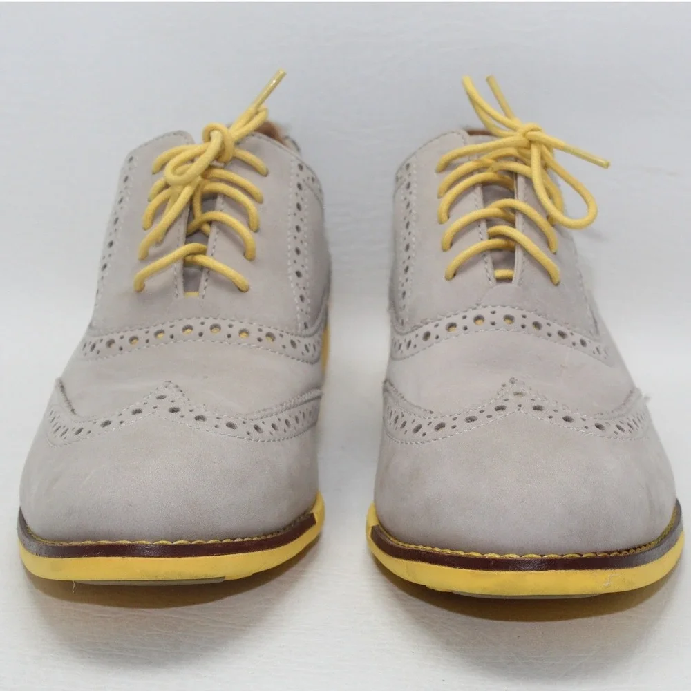 Cole‎ Haan Kids Gray Leather Wingtip Oxford Shoes Yellow Sole Size 7.5B K12